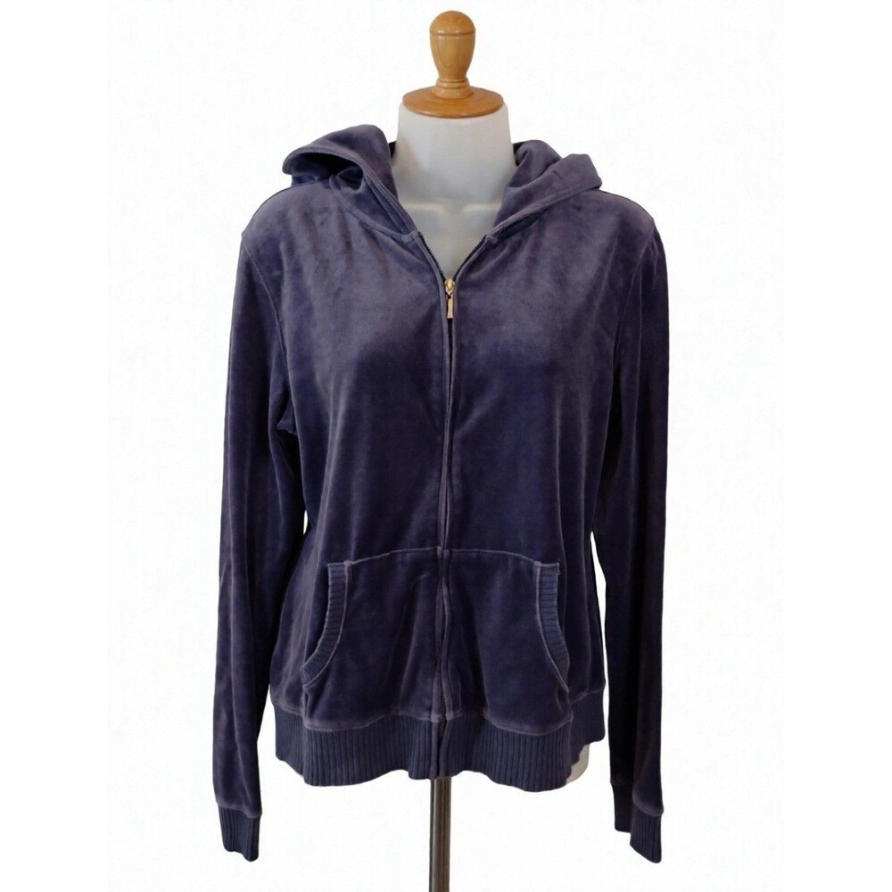 Plush and Lush Velour Jacket Womens Hooded Size Large Blue